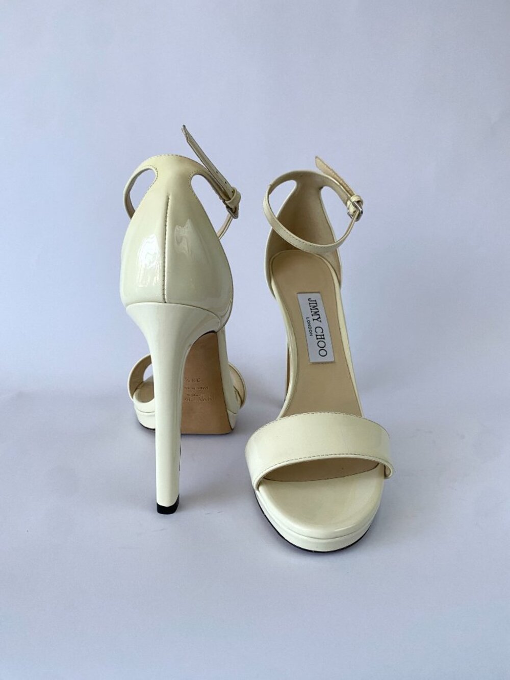 Jimmy Choo Ivory Patent Leather Ankle-Strap Platform Sandals - Picture 3 of 11